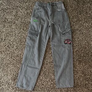 Vintage Gray Cargo Pants with Patches